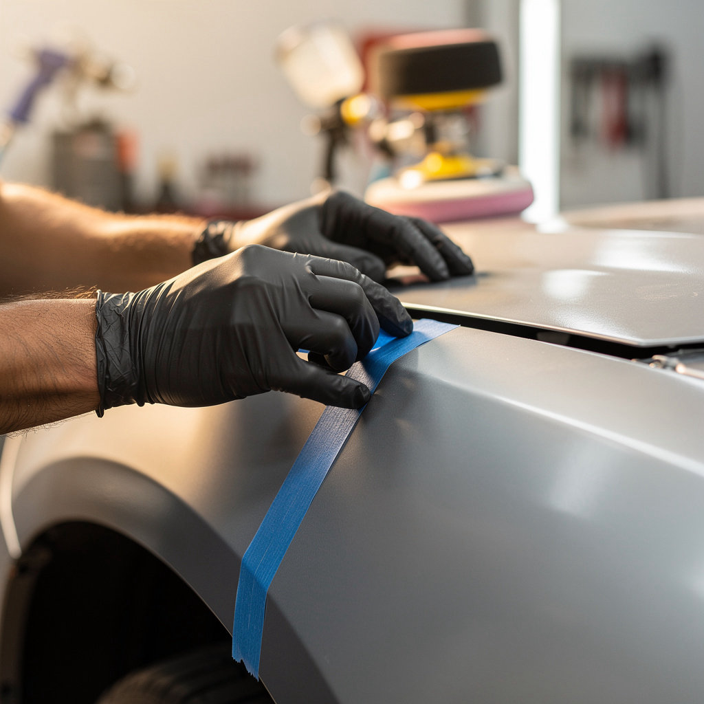 Sunset Collision & Paint San Diego technician performing a quality inspection on a vehicle during the repair process
